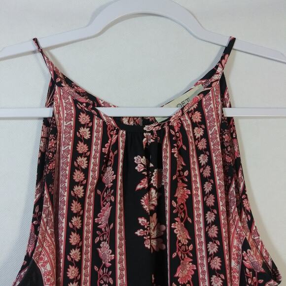 Loft Black And Pink Floral Stripe High Neck Sleeveless Tank Petite Size SP - Picture 3 of 9